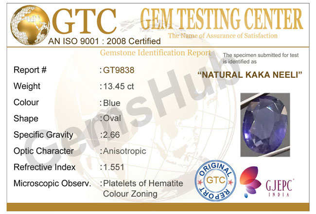 Natural Kaka Neeli Stone 13.45 ct